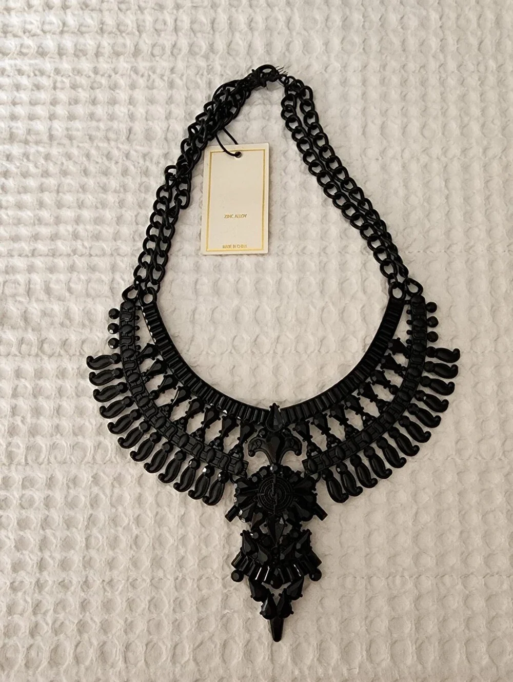 Bold Jet Black Glam Gothic Statement Bib Collar Necklace NWT